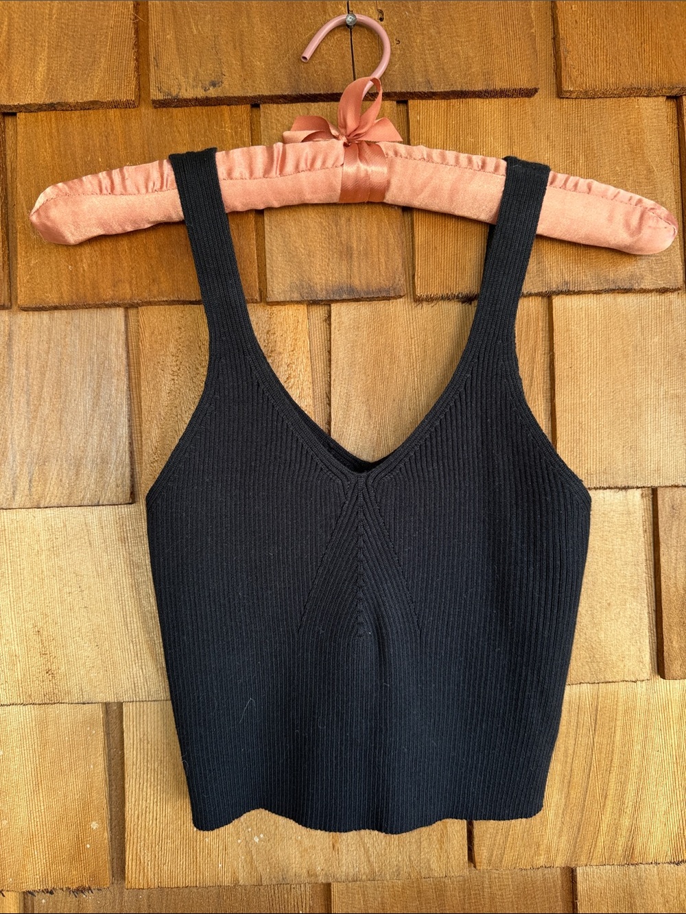 Women's Black Ribbed V-Neck Tank Top - Stretch Knit Camisole